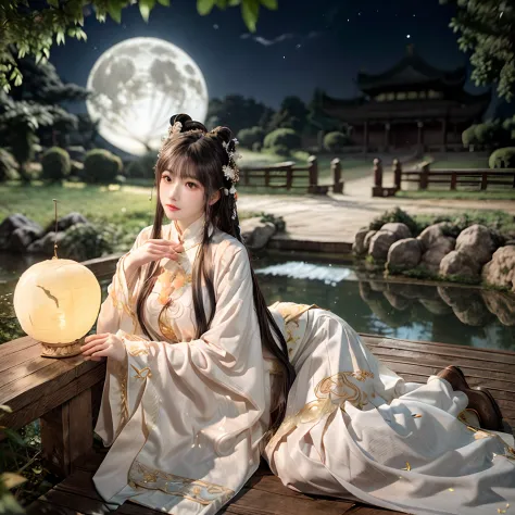 chang'e，moon，themoon，rays of moonlight，big breasts beautiful，delicated，the detail，extreme，复杂，brilliant --ar 2:4 --s 100 --niji 5...