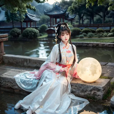 chang'e，moon，themoon，rays of moonlight，big breasts beautiful，delicated，the detail，extreme，复杂，brilliant --ar 2:4 --s 100 --niji 5...