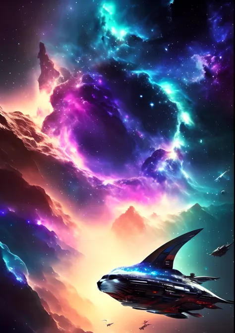 dreamlikeart, galaxy, outer space, nebula, star, [cyberpunked] Seals from the stars.. (star:1.5),