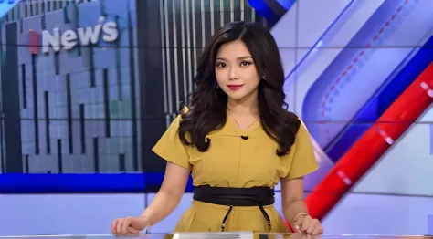 News anchor, Indonesian, black hair, white skin, super detail - SeaArt AI