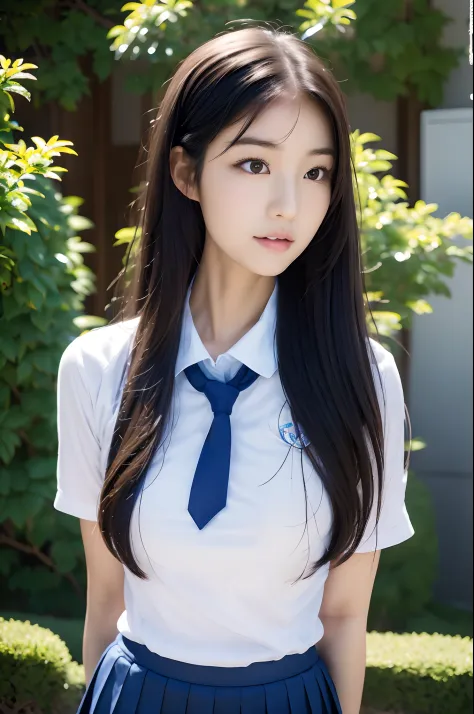 arafed asian woman in a school uniform posing for a picture, a picture inspired by Kim Jeong-hui, tumblr, shin hanga, korean girl, gorgeous young korean woman, cute schoolgirl, beautiful asian girl, asian girl, a hyperrealistic schoolgirl, beautiful south ...