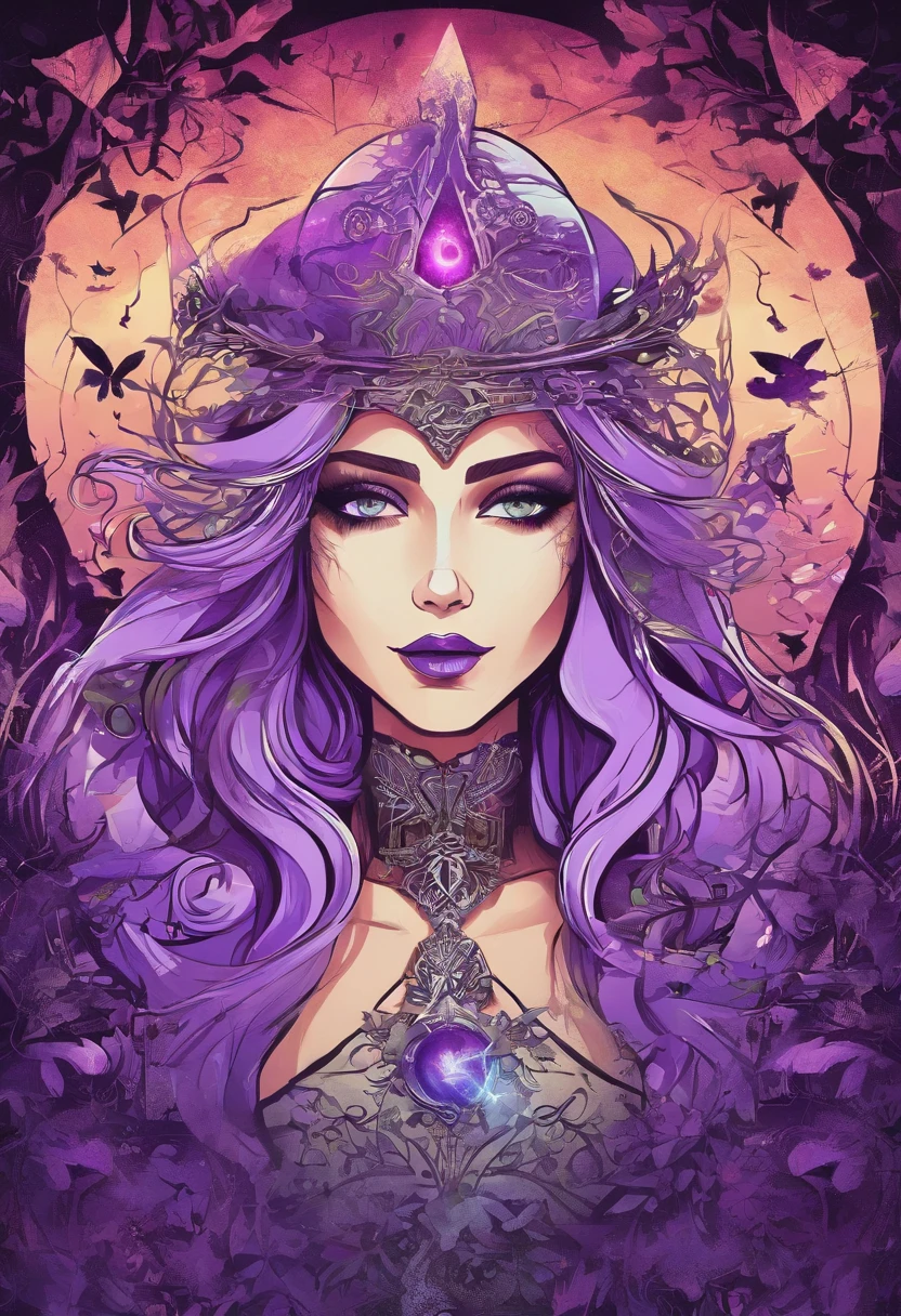 female with glowing purple eyes, blonde hair, witch, goddess, casting ...