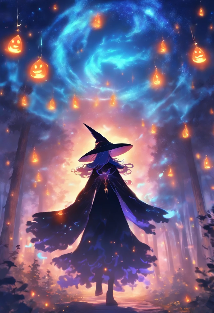 A witch standing in the woods with a glowing hat on - SeaArt AI