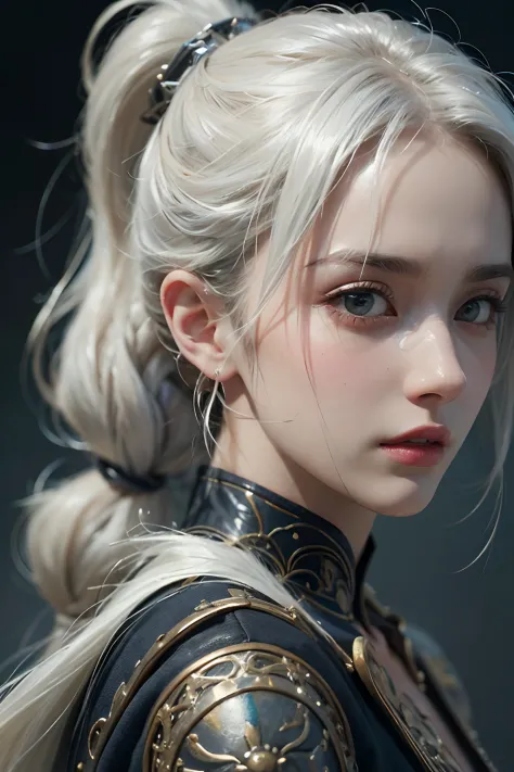 1girl, handsome girl, white hair pony tail, intricate, solo focus, realistic, dynamic pose realistic, detailed and correct facial structure, handsome, attractive, slightly muscular, cinematic lighting, unreal engine, trending on ArtStation, intricate detai...