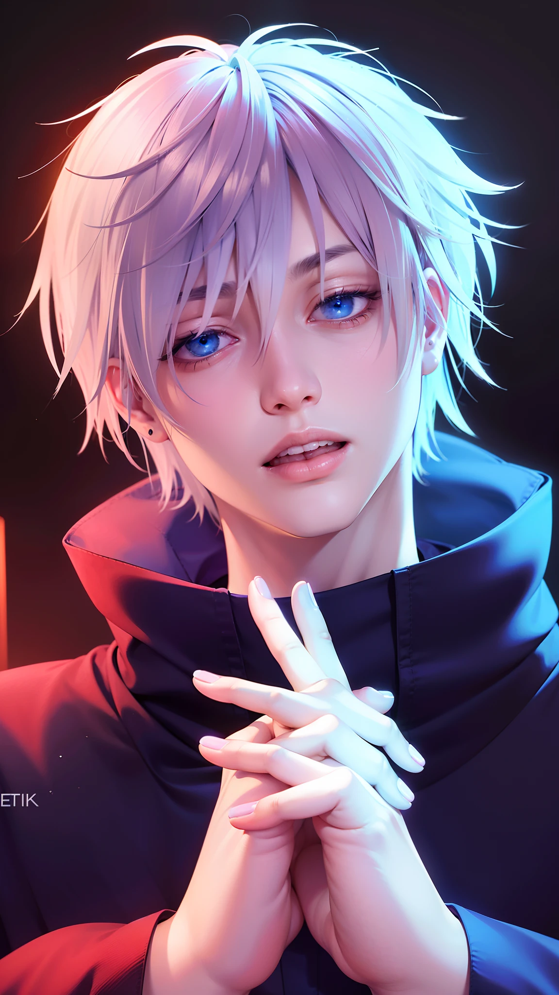 masculine male, masterpiece, ((perfect eyes)) best quality, (semirealism:1.9), beautiful lighting, (extremely detailed CG unity 4k fhd wallpaper), High Detail, Sharp focus, dramatic outdoors, 1 boy ,19 years old, white hair, light purpel eyes, smile.