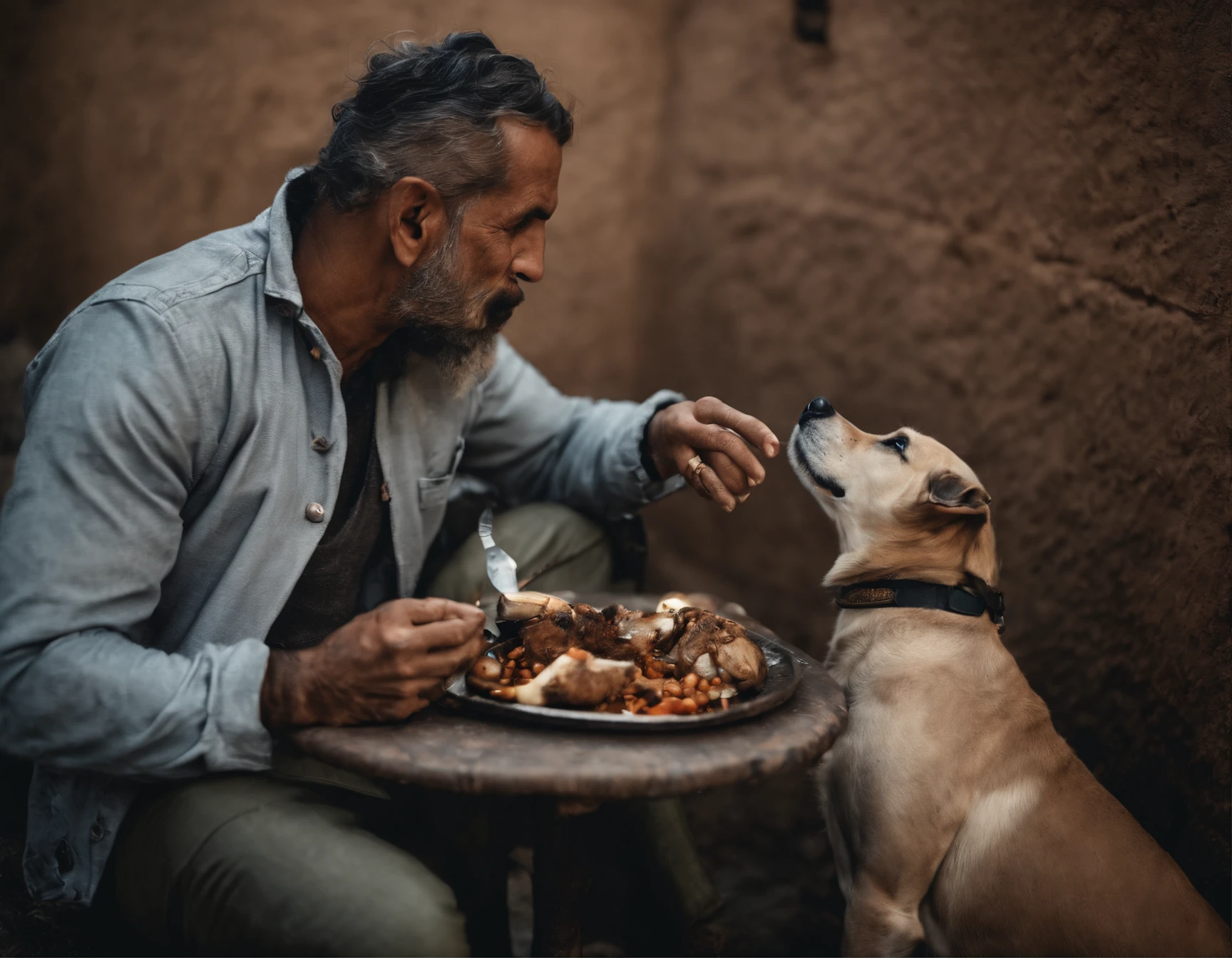 Araffe e um cachorro sentado em uma mesa comendo comida - SeaArt AI