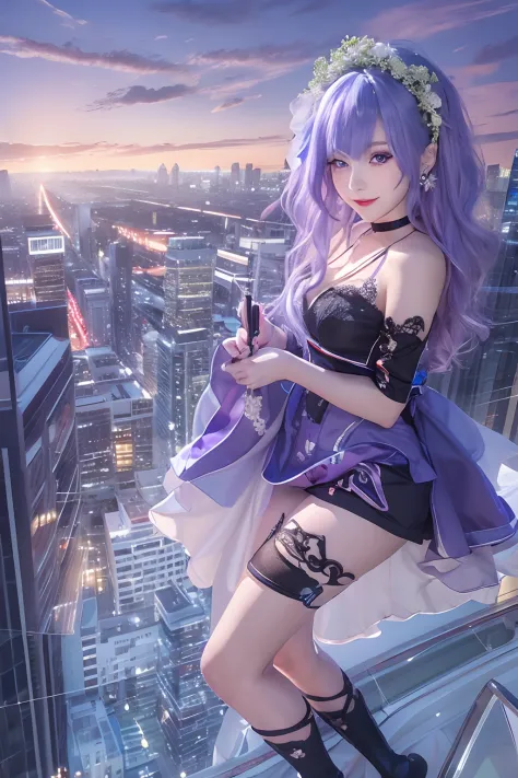(Masterpiece), (Best quality), In winter, Sunset, Cityscape, (Huge_filesize), (Real), (Realistic), Girl, Long hair, Purple hair,...