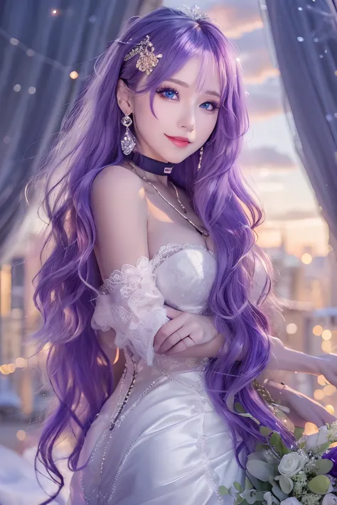 (masterpiece), (best quality), in winter, sunset, cityscape, (huge_filesize), (real), (realistic), girl, long hair, purple hair,...