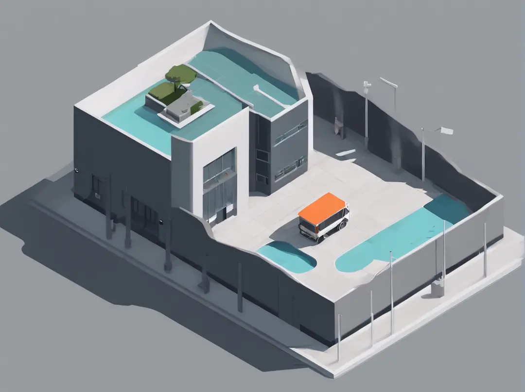 indie game art, minimalist, isometric, dystopian, gray city, front view