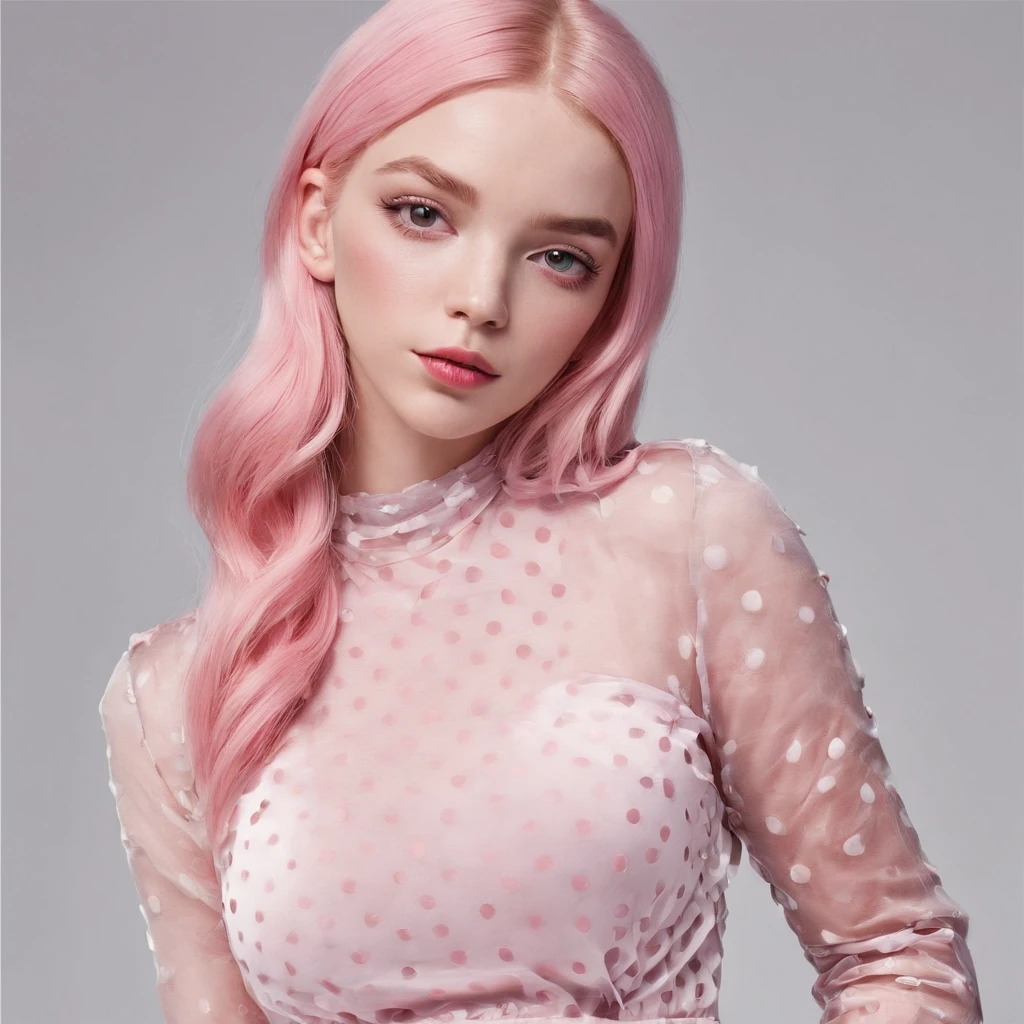 A close up of a woman with pink hair wearing a sheer top - SeaArt AI