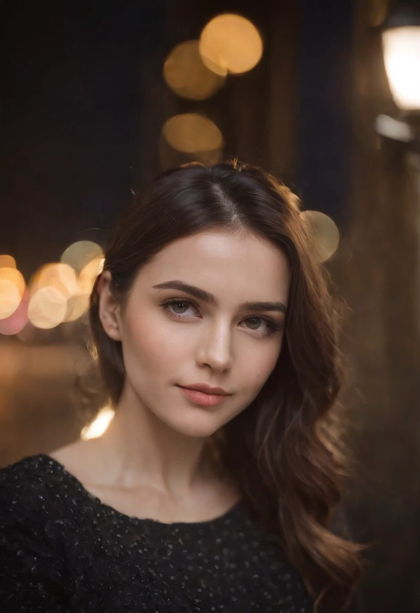 Girl on a rainy night，Front lens，Street background （Close-up Shot Shot：1.6），best qualtiy，f / 1 HD photography T bokeh，Depth of field Macro The atmosphere is sad