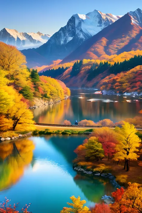 a beautiful korean mountain and lake, (masterpiece), (portrait), (raw photo), (highly detailed cg unity 8k wallpaper) intricate,...