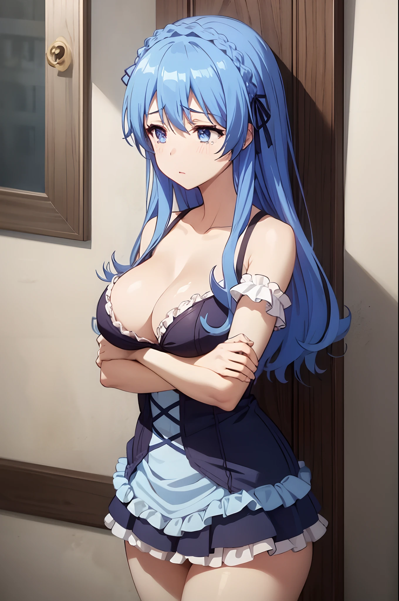 blue hair,masterpiece, best quality, 1girl, thick thighs - SeaArt AI