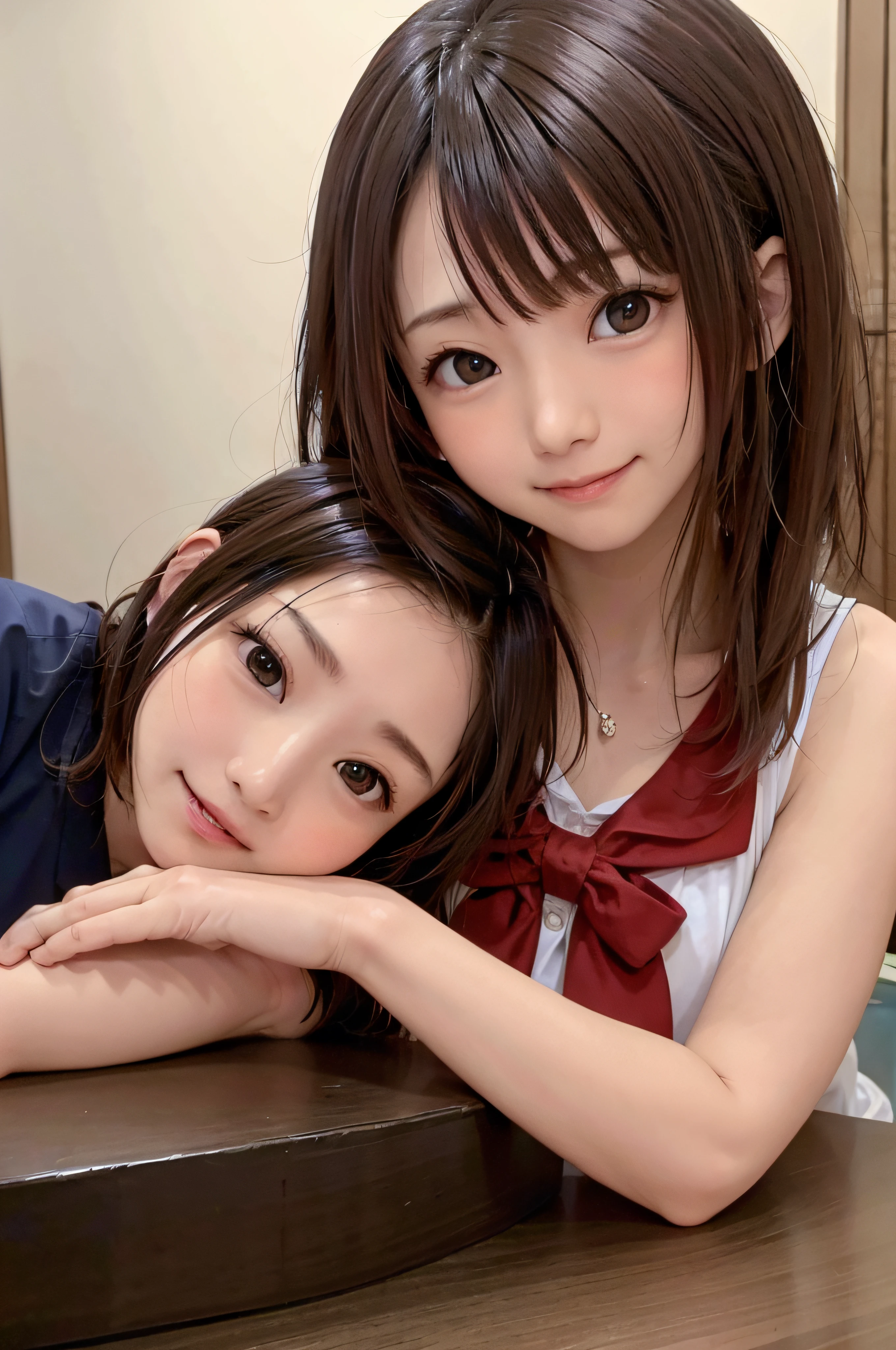 Two asian girls posing for a picture in a restaurant - SeaArt AI