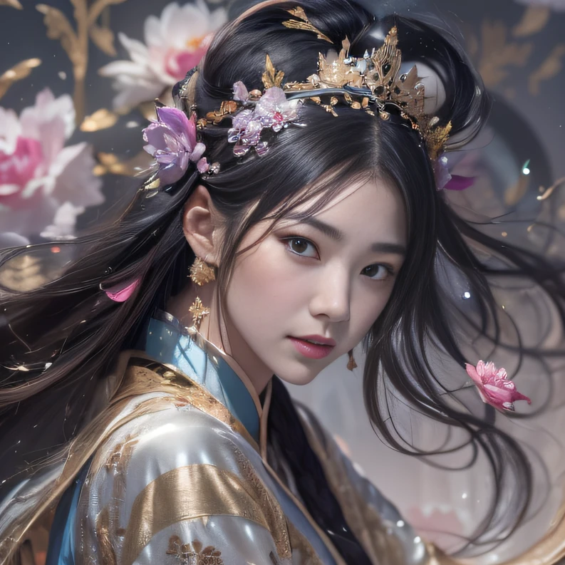 32K（tmasterpiece，k hd，hyper HD，32K）Long flowing black hair，Gold jewelry area in the back room，Smoke ring girl ，Peony flowers fly （realisticlying：1.4），Carp pattern robe，Purple-pink tiara，Pear blossoms flutter，The background is pure，Hold your head high，Be proud，The nostrils look at people， A high resolution， the detail， RAW photogr， Sharp Re， Nikon D850 Film Stock Photo by Jefferies Lee 4 Kodak Portra 400 Camera F1.6 shots, Rich colors, ultra-realistic vivid textures, Dramatic lighting, Unreal Engine Art Station Trend, cinestir 800，Hold your head high，Be proud，The nostrils look at people，32K（tmasterpiece，k hd，hyper HD，32K）Long flowing black hair，Backroom pond，zydink， a color， Asian people （A unicorn）， （Silk scarf）， Combat posture， looking at viewert， long whitr hair， Floating hair， Hanfu， Chinese clothes， longer sleeves， （abstract ink splash：1.2）， white backgrounid，Kirin Beast Protector （realisticlying：1.4）， （realisticlying：1.4），，The nostrils look at people， A high resolution， the detail， RAW photogr， Sharp Re，
