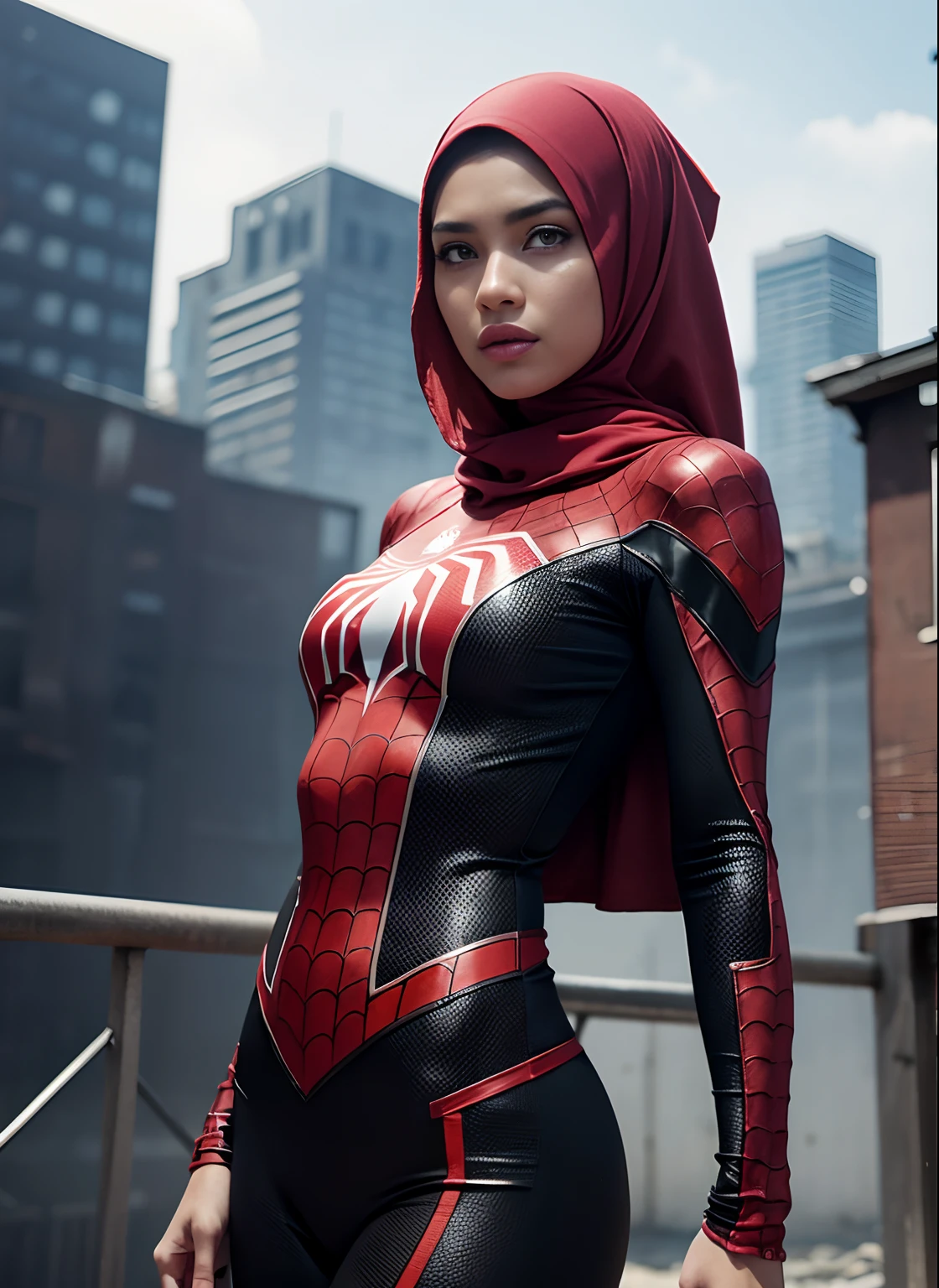 A woman in a spider - man suit poses for a picture - SeaArt AI