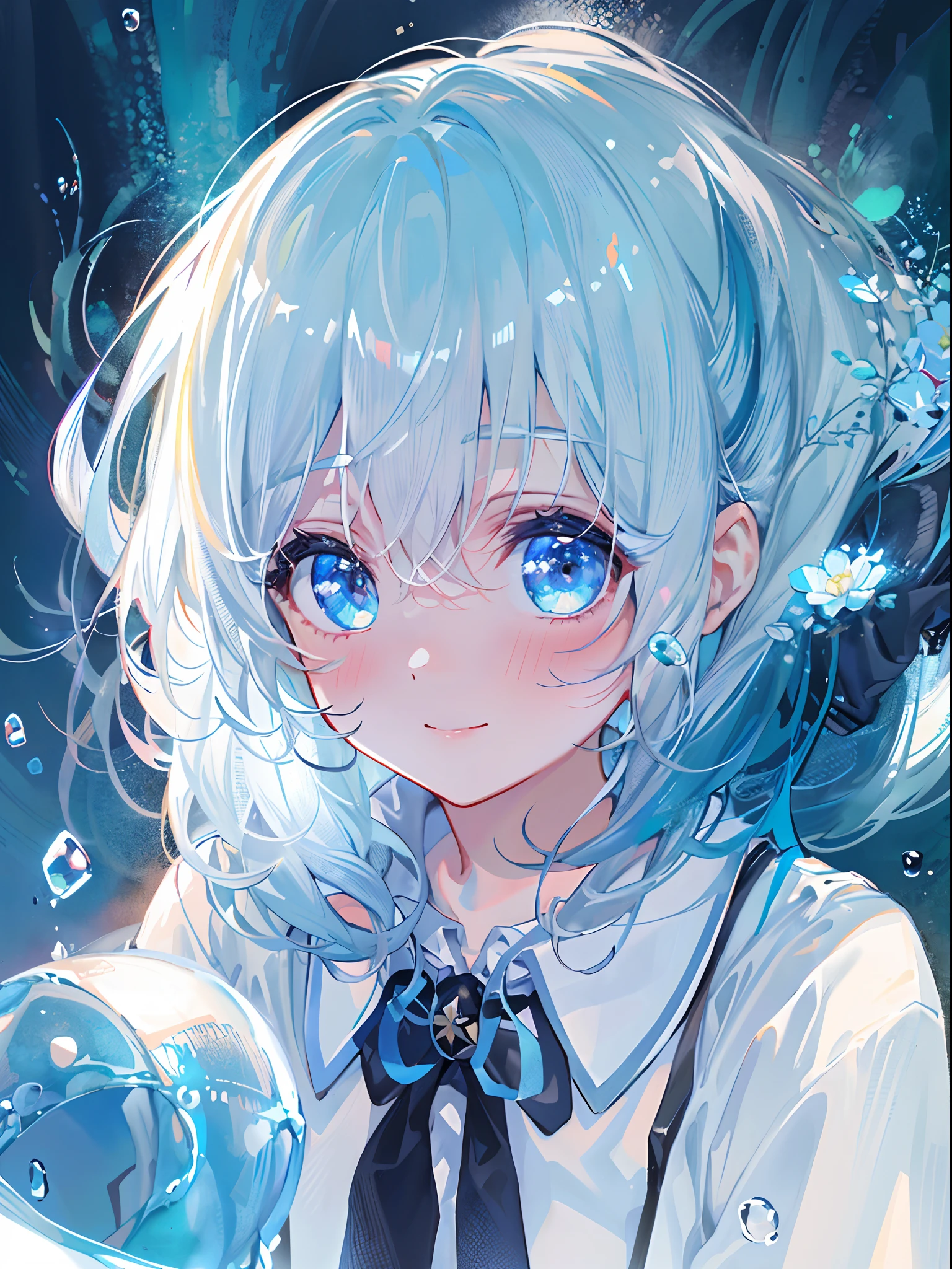 Anime girl with blue eyes and white hair holding a crystal ball - SeaArt AI