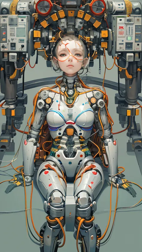 (((masterpiece))), (((best quality))), ((ultra-detailed)), (highly detailed CG illustration), ((an extremely delicate and beautiful)),(cute delicate face),cinematic light,((1mechanical girl)),solo,full body,(machine made joints:1.4),((machanical limbs)),(e...
