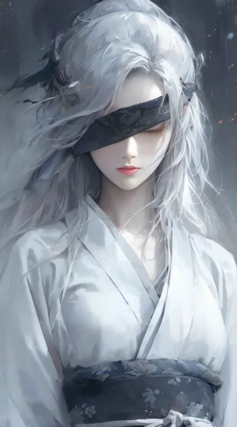 a close up of a woman with white hair and a white mask, beautiful character painting, guweiz, artwork in the style of guweiz, wh...