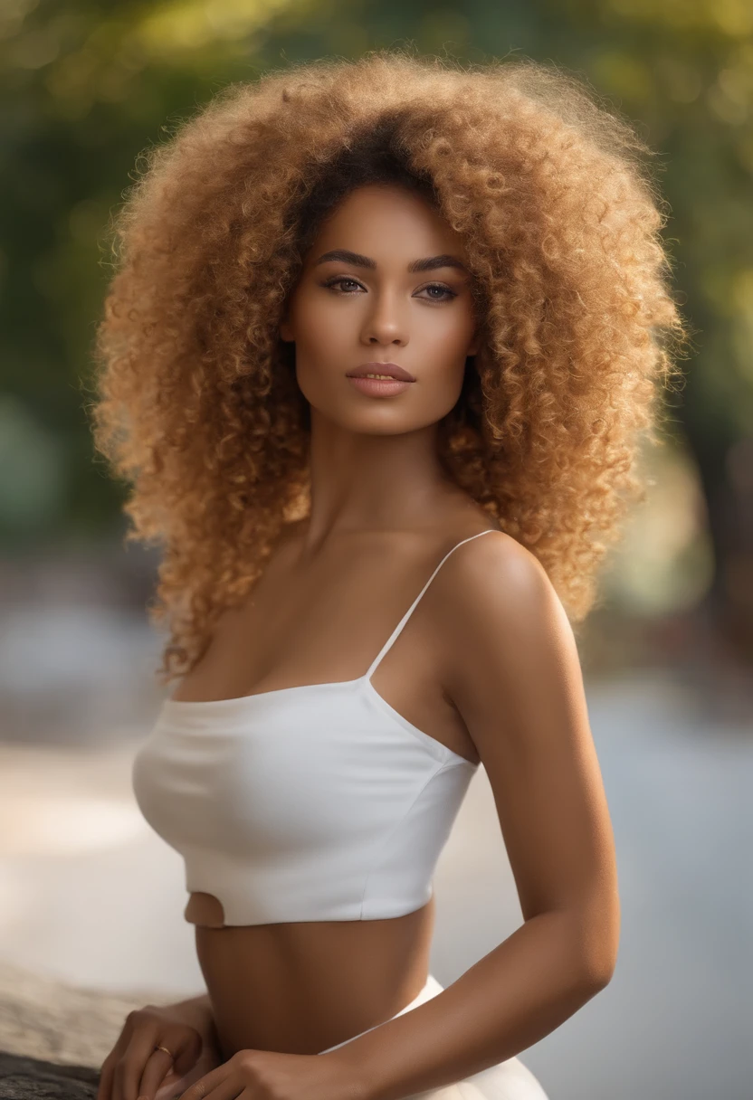 A woman with a very big afro hair posing for a picture - SeaArt AI