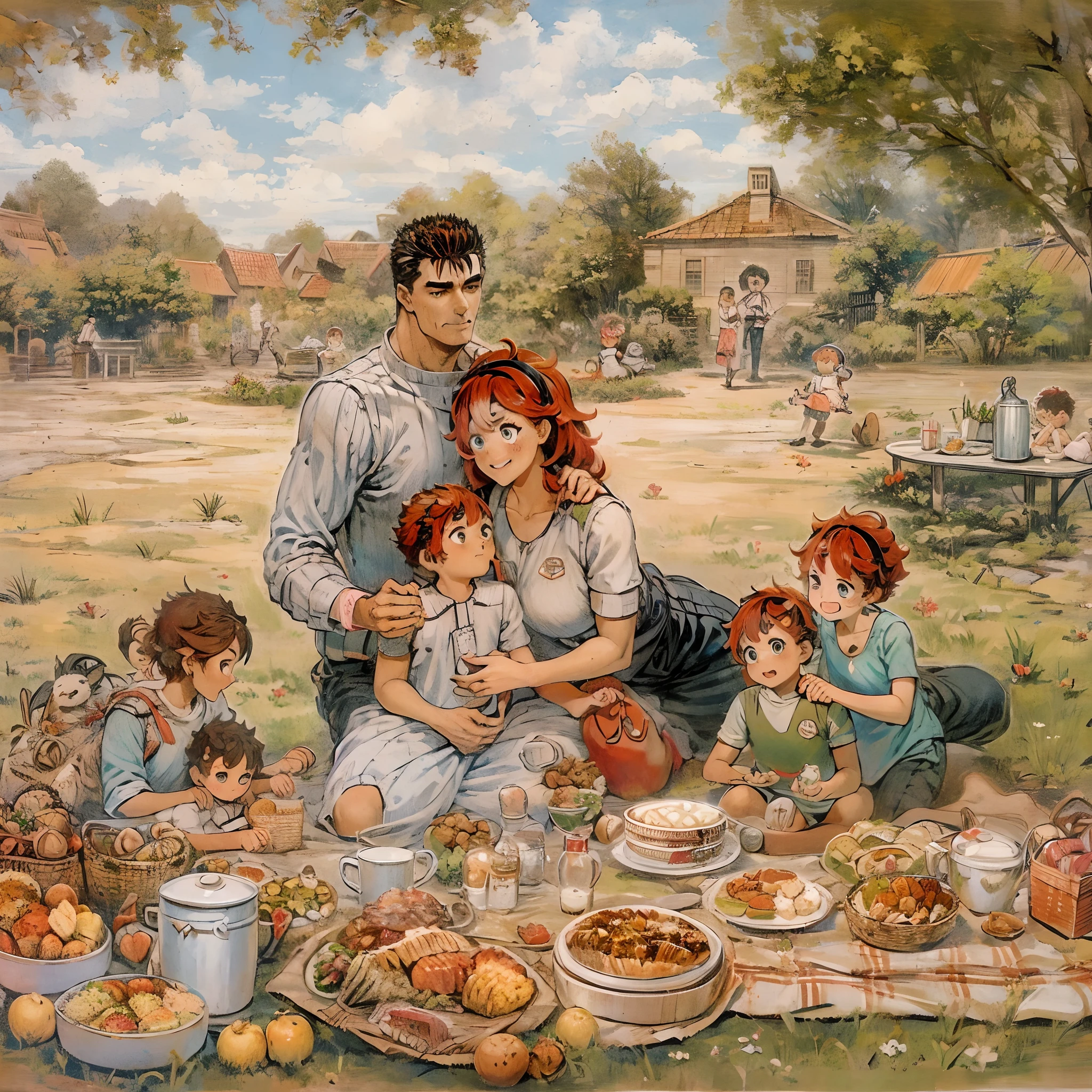 un calcetín, Vísceras, pareja, husband and Esposa, un calcetín motherly, Esposa, madre e hijo, niños , familia, feliz, red hair un calcetín, black hair Vísceras, jardín de picnic