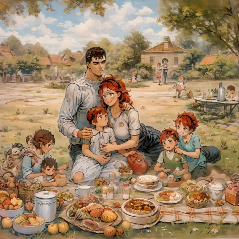 suletta, guts, couple, husband and wife, suletta motherly, wife, mother and son, children , family, happy, red hair suletta, bla...