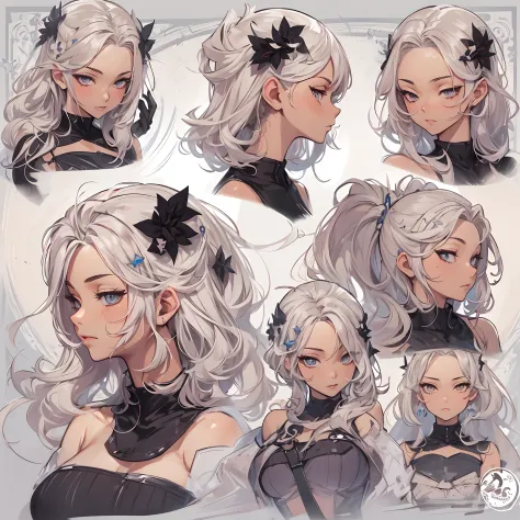 ((Masterpiece, Highest quality)), Detailed face, CharacterDesignSheet，full bodyesbian, perfectly proportions，Full of details, Multiple poses and expressions, Highly detailed, Martial arts girl，Seductive，Gradient hair color，Detailed eyes, ssee-through，black...