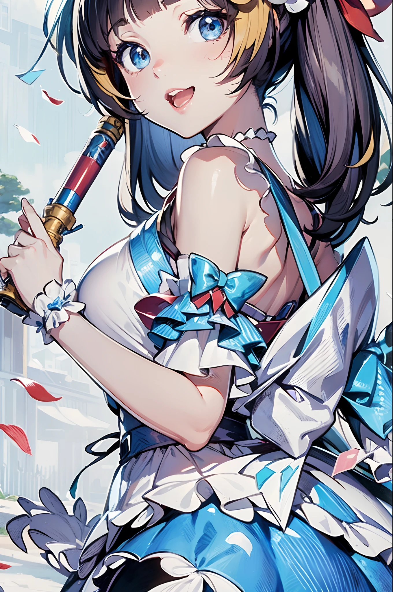 Anime girl with a blue dress and a red umbrella - SeaArt AI