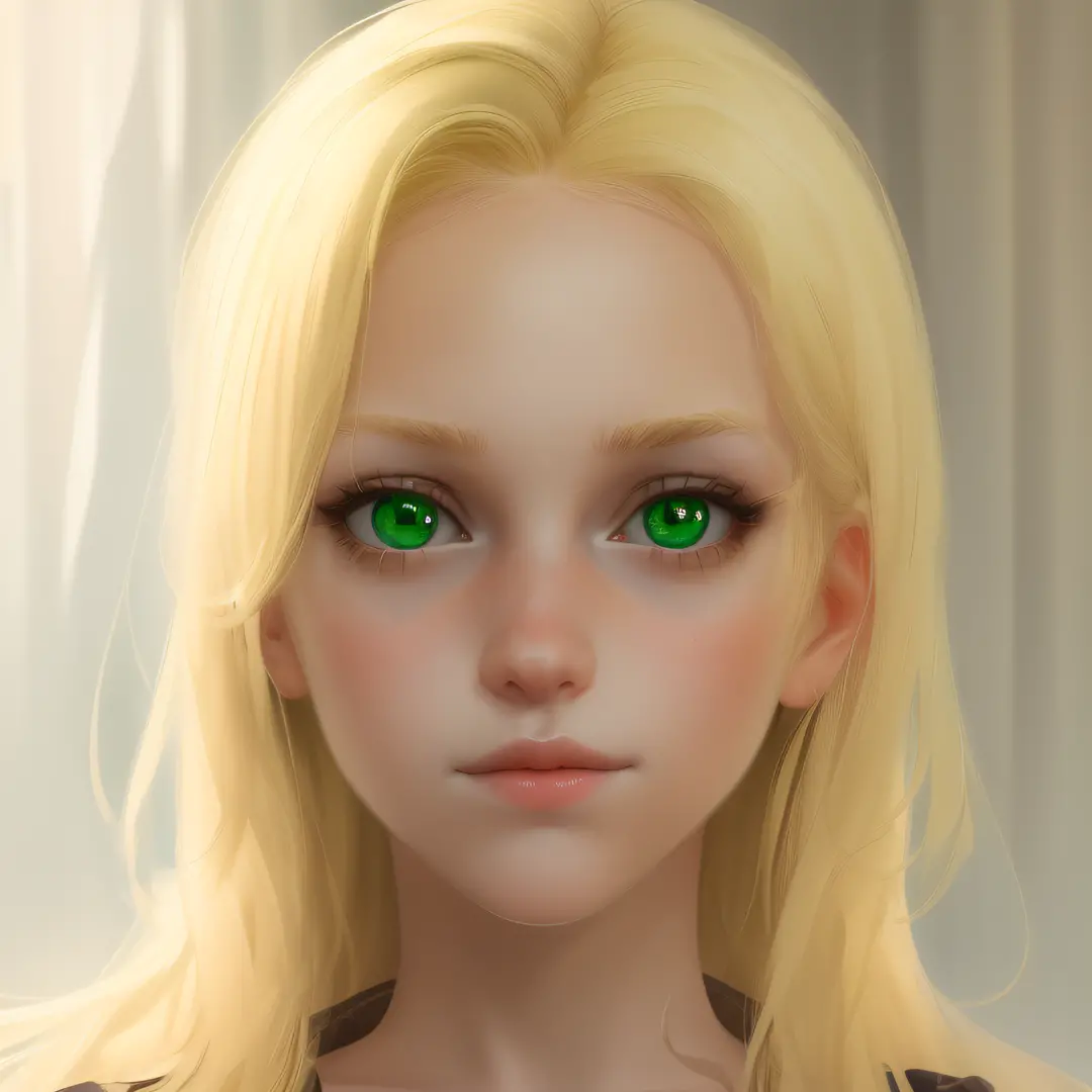 1girl,portrait,looking at me,blonde hair, green eyes,soft light,side light