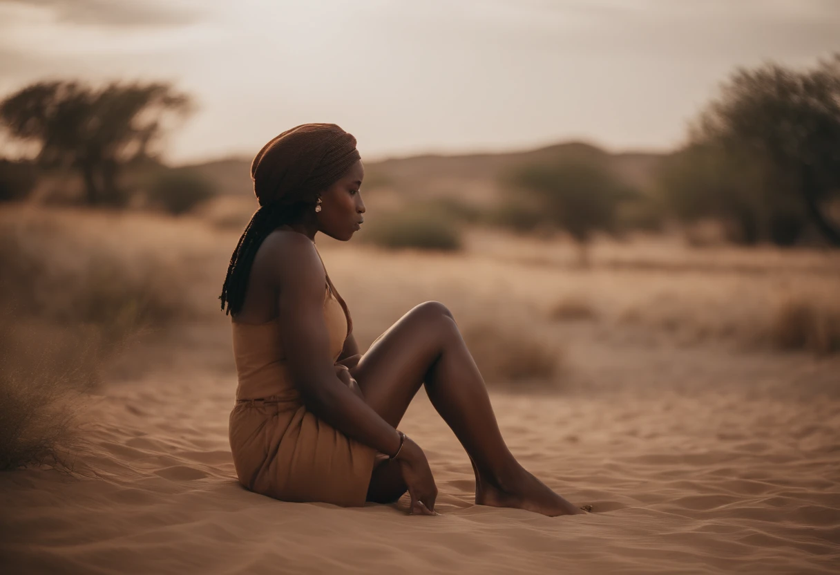 Araffe woman sitting on the sand in the desert - SeaArt AI