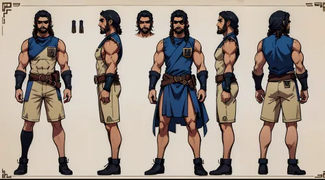 (Masterpiece, best quality), detailed, (1man), ((character concept art)), ((character design sheet, same character, front, side, back)), many items, (sci-fi adventurer guild uniform, space explorer, army cloth, many parts), (detailed blue eyes, (eye patch)...