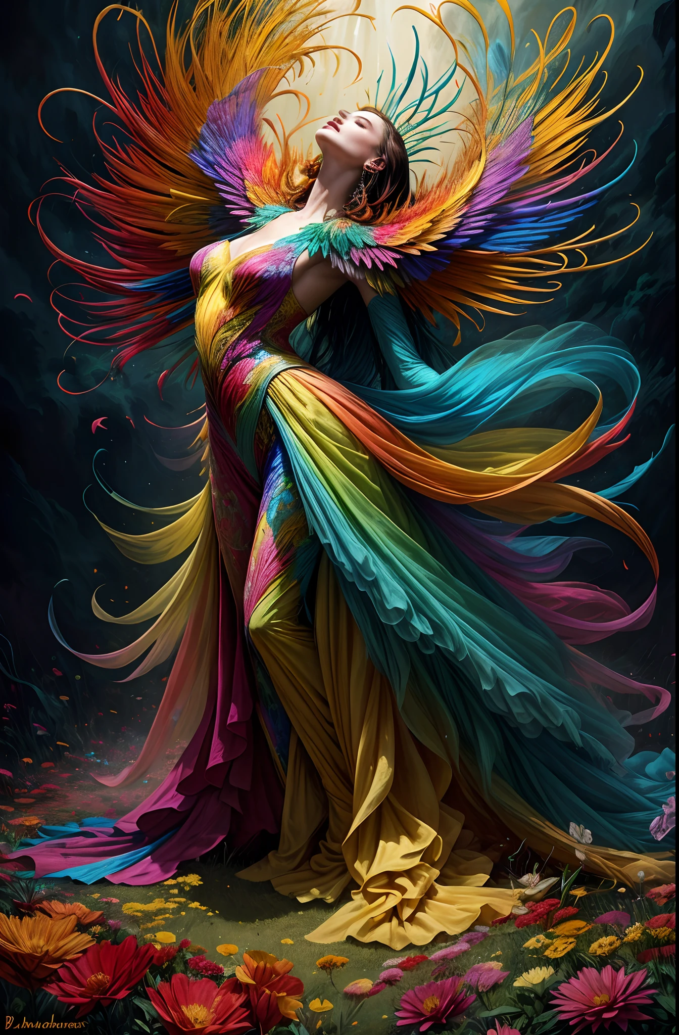 um leao,animal, chic, vivid colors, art by Anne Bachelier, Atmospheric,serene, chic, butterflys, blooming flowers, In Motion, Dramatic, fully body, organic composition,Furtastic Detailer,8K raw photo,