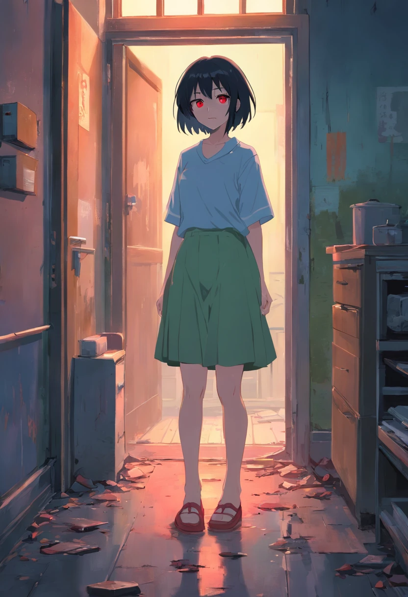 Anime girl standing in a room with a door open - SeaArt AI