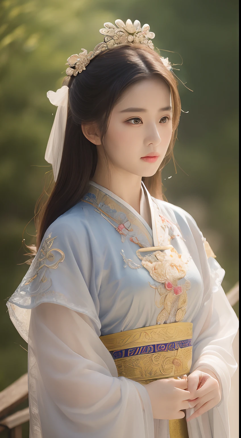 ((Best quality, 8k, Masterpiece :1.3)), Sharp focus :1.2, Chinese Traditional Elegant Sexy Hanfu Movie TV portrait theme antique Tang Song Yuan Ming Dynasty Chiffon embroidered queen_mix4, 20d,Hiper-realistis:1.37),16K HD,