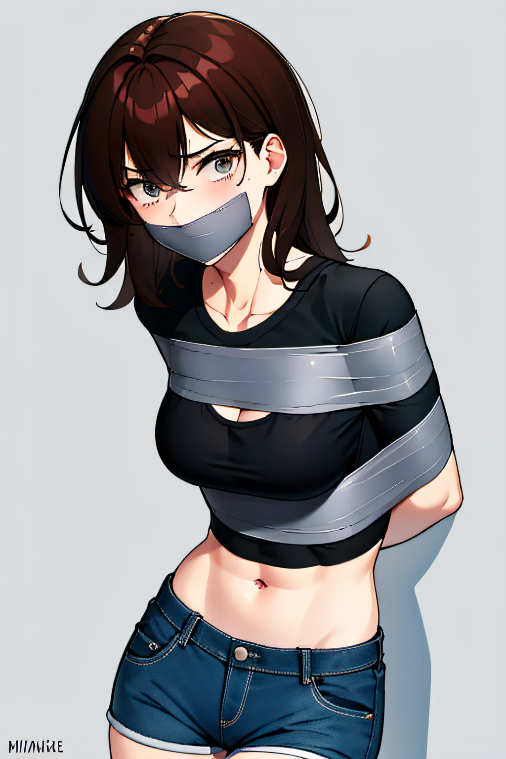 Anime girl with tape around her mouth and mouth - SeaArt AI