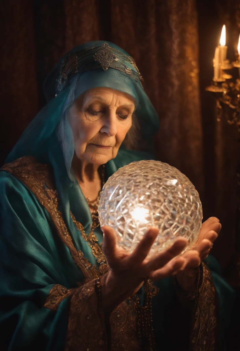 elderly psychic with crystal ballwith crystal ball looking forward