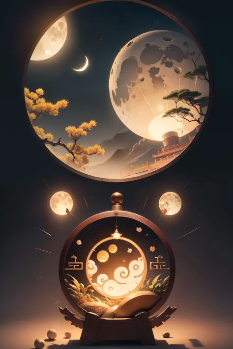 Mid-Autumn Festival greeting card，moon full，Warm picture。Rich in traditional Chinese elements，1080 --auto