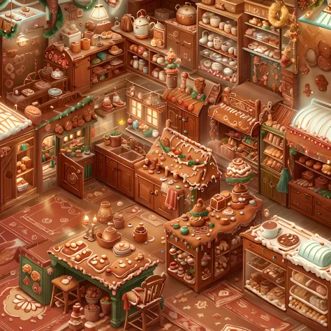 spacious，a detailed，gingerbread ai kitchen