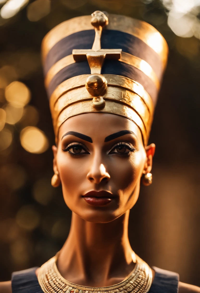 Beautiful egyption queen Nefertiti posing to camera, egyption face, middle eastern, perfect, 4-dimensional