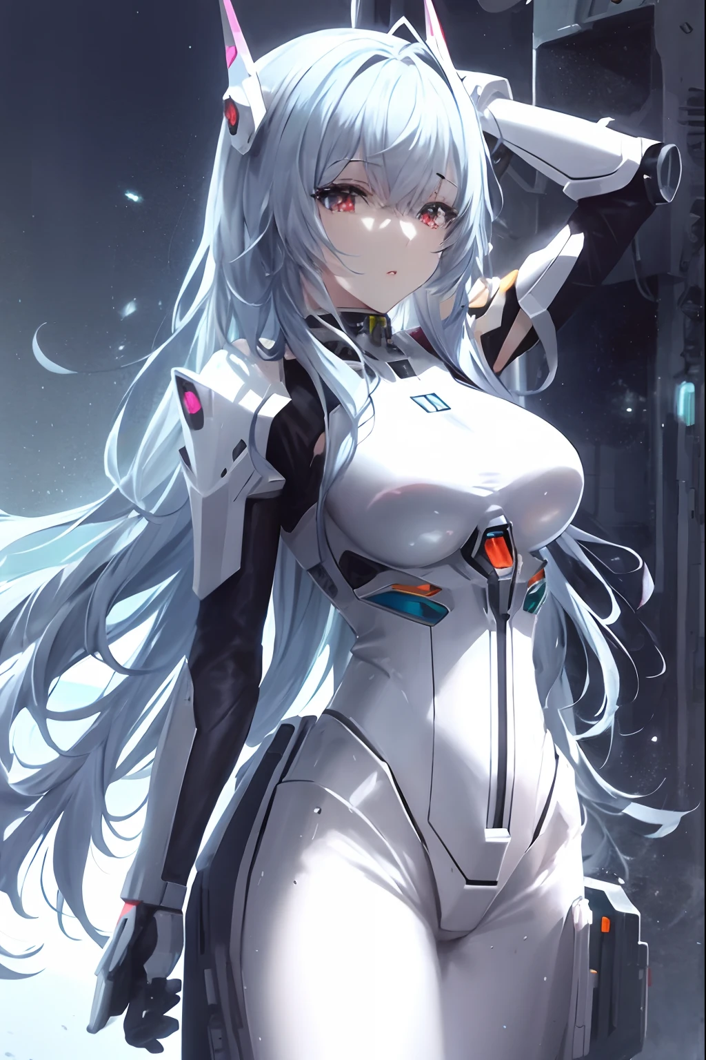 anime Frau with futuristic headgear and futuristic body armor, cyberpunk anime Frau mech, Cyborg - Mädchen mit silbernem Haar, Anime Manga Roboter!! anime Frau, perfect Anime-Cyborg woman, Anime-Mecha-Ästhetik, Mädchen in Mecha-Cyber-Rüstung, schönes Cyborg-Mädchen, Detaillierte digitale Anime-Kunst, Anime-Cyborg, digital cyberpunk anime art, fortgeschrittene digitale Anime-Kunst