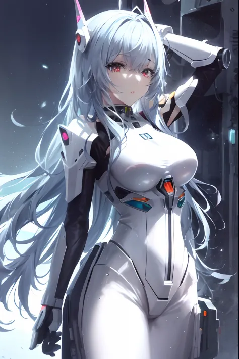 anime girl with futuristic headgear and futuristic body armor, cyberpunk anime girl mech, cyborg - girl with silver hair, anime ...