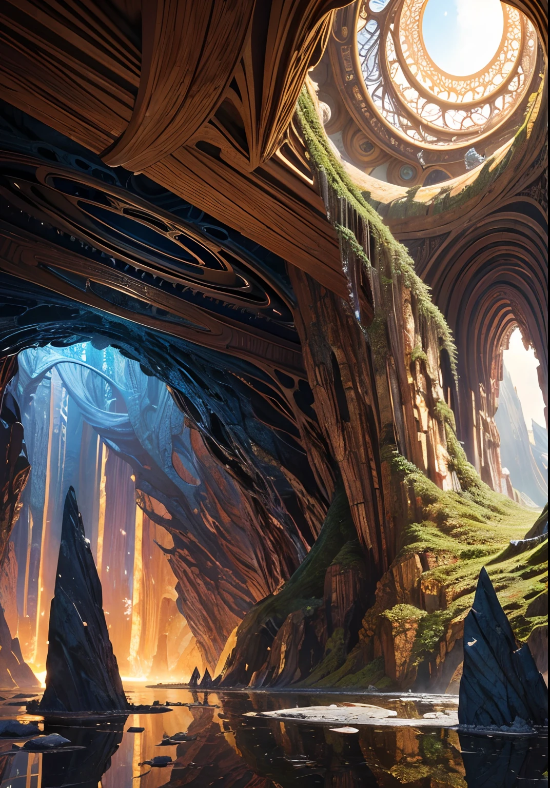 (masterpiece, top quality, best quality, official art, beautiful and aesthetic:1.2), extreme detailed,(fractal art:1.3),colorful,highest detailed in ultra detailed complex biomechanical hr giger cave filled with rocks and stones and stalagmites and crystals, puddle,(best-quality:0.8), (best-quality:0.8), perfect anime illustration,(turbine:1.2),  BREAK