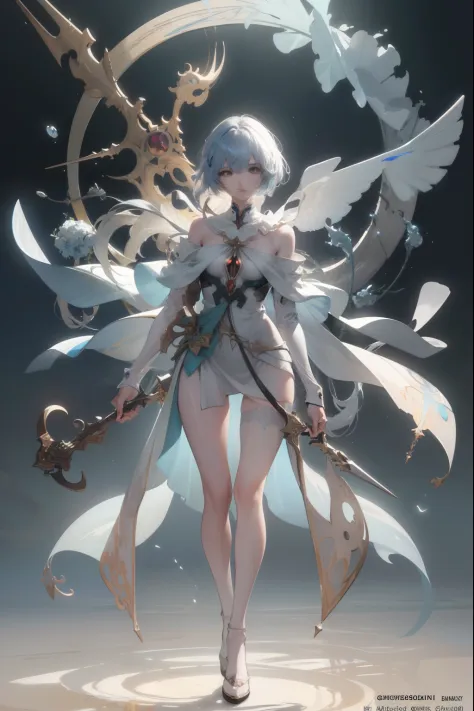 over vision, bird point of view, looking at the photographer, 1 rei ayanami,shoulder length white messy hair, happy, long distan...