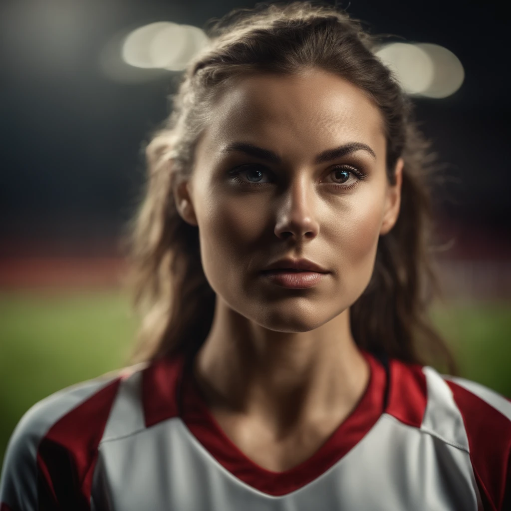 A close up of a woman with a ponytail in a soccer uniform - SeaArt AI