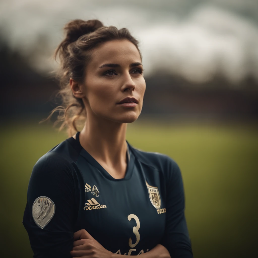 Arafed woman in a soccer uniform standing in a field - SeaArt AI