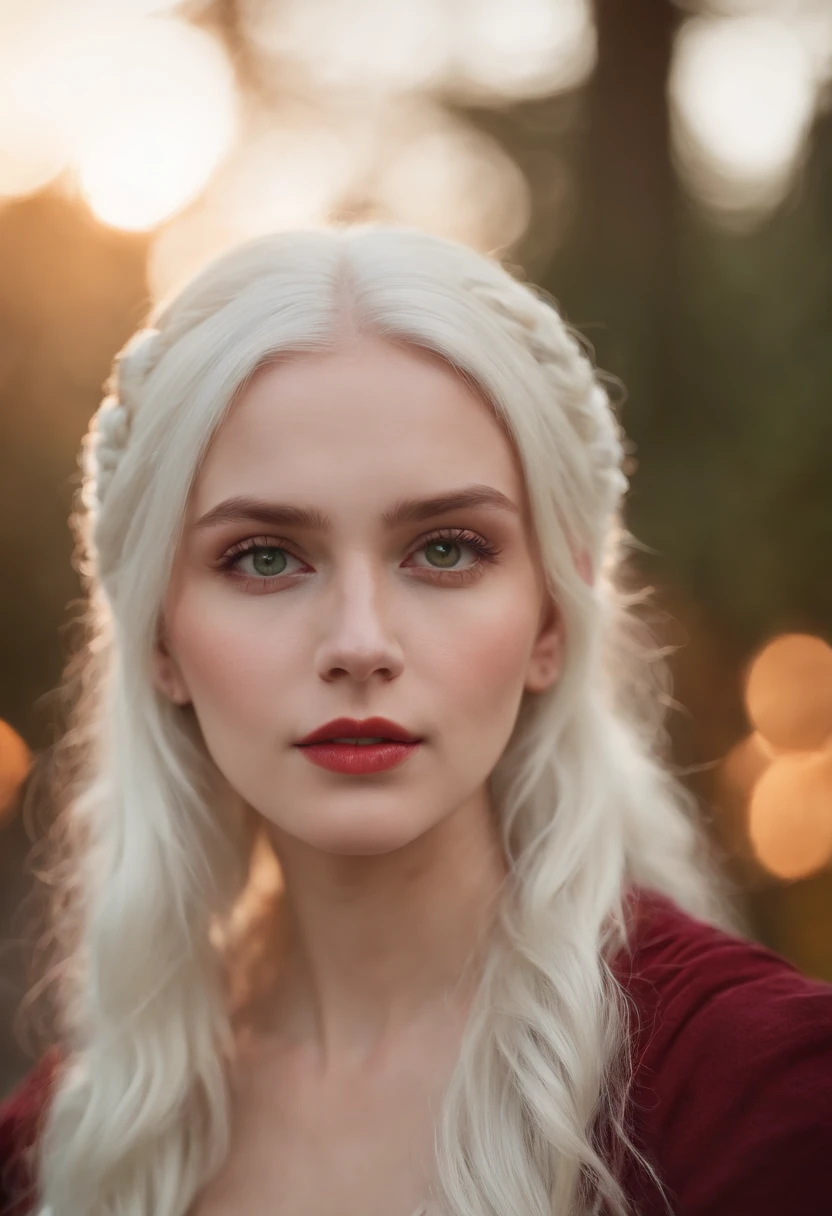 (((a deep reddish wound crosses her left cheek))) fair complexion, woman around 1, natural white hair, distinctive green eyes, wearing kohl, slender and graceful, beautiful, candlelight in a medieval setting, ultra sharp focus, realistic shot, medieval female clothes, tetradic colors (scar:1.4)