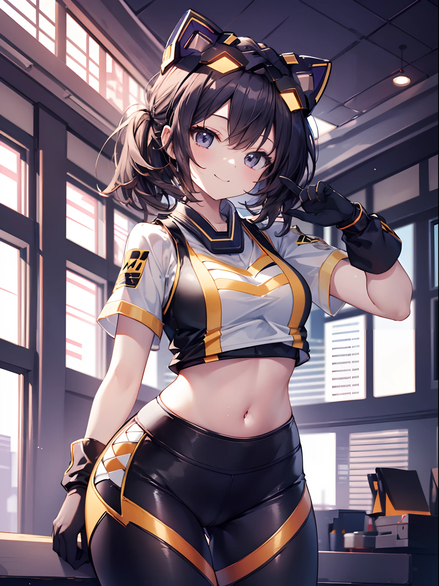 1girl in, (Chiquita:1.2), IP1, 1girl in, Cat mask, croptop, Tight pants, Twin-tailed, Short sleeves, gloves, 
(Close Shot, Best Quality, hight resolution, 4K, Detailed Lighting, Shaders, NSFW), 

Smiling,
dynamic pose, 
looking at viewer,