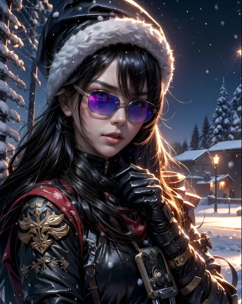 (4k), (best quality), (best details), (ultra realistic), kai'sa, russian soldier, winter, snow storm, russian hat, sunglasses, b...