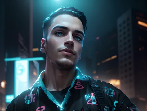 change background cyberpunk handsome boy ultra realistic with cat