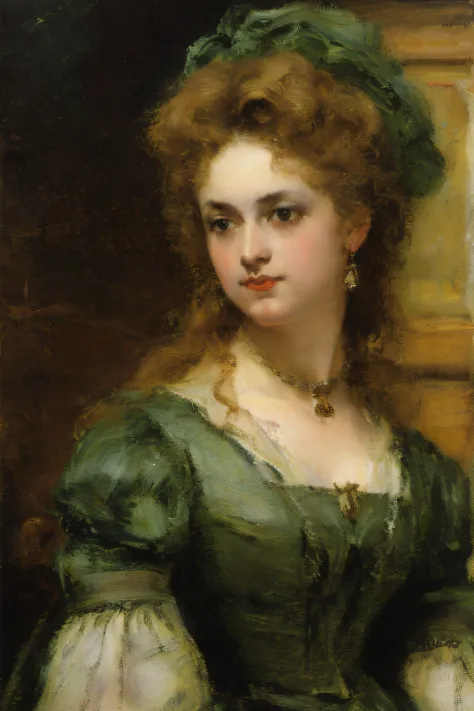 Girl in green dress，Charles Sillem Lidderdale，Based on Sophie Jumbre Anderson，Julius LeBron Stewart，Beautiful Victorian woman，Jo...
